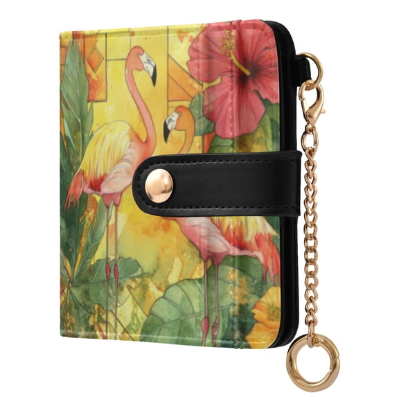 Qxltty Watercolor Flamingo Ladies Wallet Rfid Slim Thin Compact Credit Card Women Wallet Zipper Coin Pocket and ID Window for Female Gifts