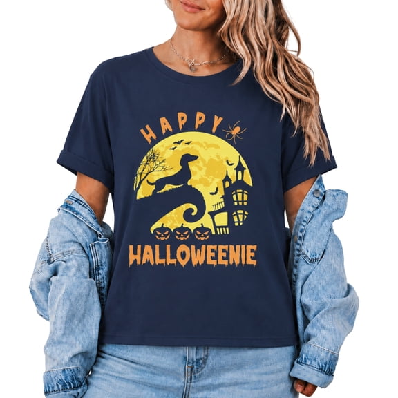 NH2 Creative Dachshund Halloween Shirt, Funny Weiner Dog T-Shirt for Women Men, Happy Halloweenie Tee