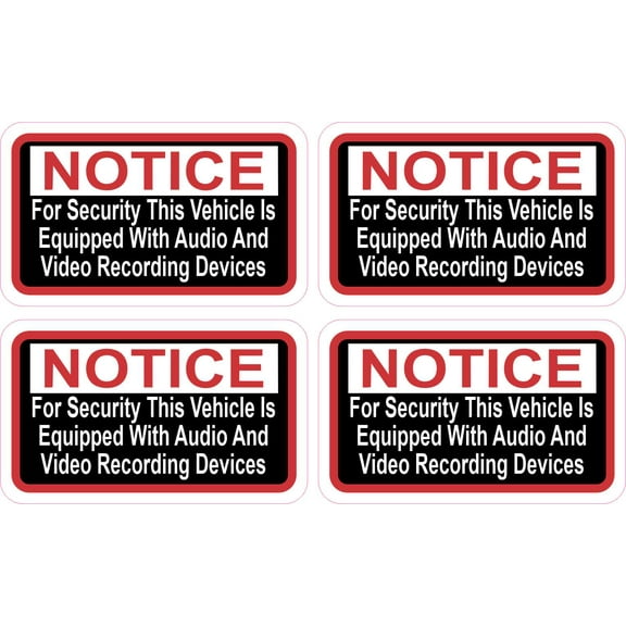 StickerTalk Vehicle Equipped with Recording Devices Vinyl Stickers, 1 sheet of 4 stickers, 2.5 inches x 1.5 inches each