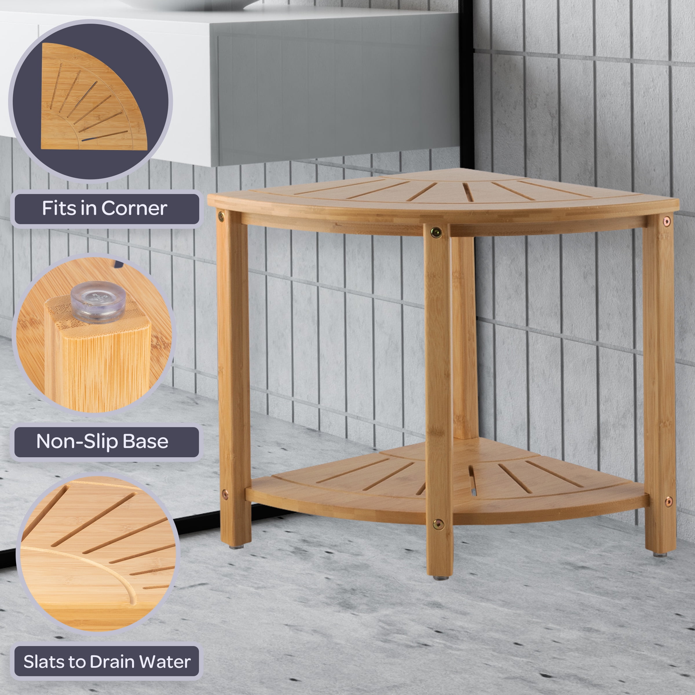 Lavish Home Water Resistant Corner Shower Bench for Inside Shower (Natural)