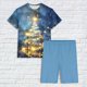 thumbnail image 5 of Puntoco Pijamas para mujer Conjunto de camiseta y pantalones cortos de manga corta con cuello redondo y estampado navideño para mujer Ropa para estar en casa, 5 of 5