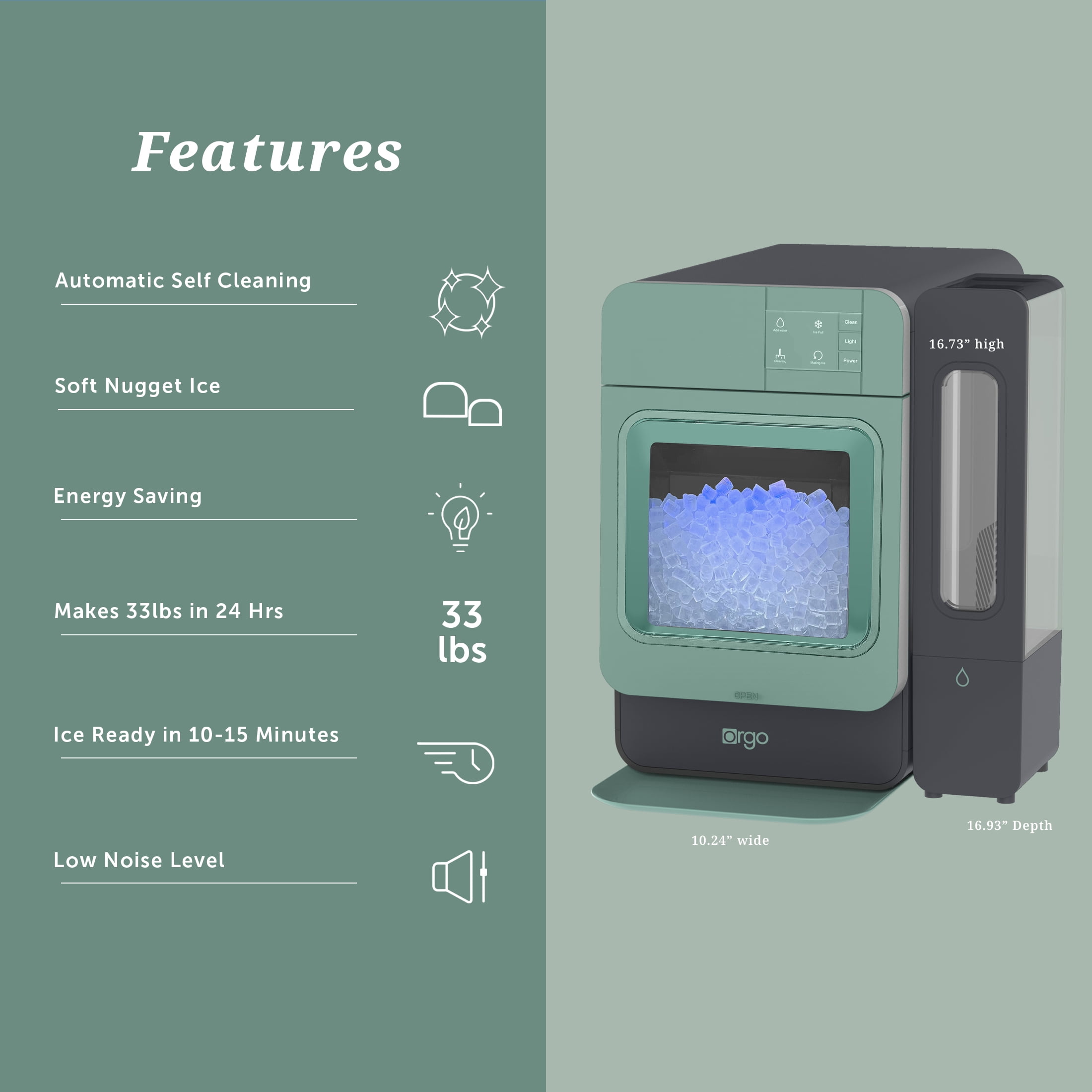 Orgo Sonic Countertop Ice Maker 33 lbs “Capacity” Nugget Ice Maker, Stainless Steel