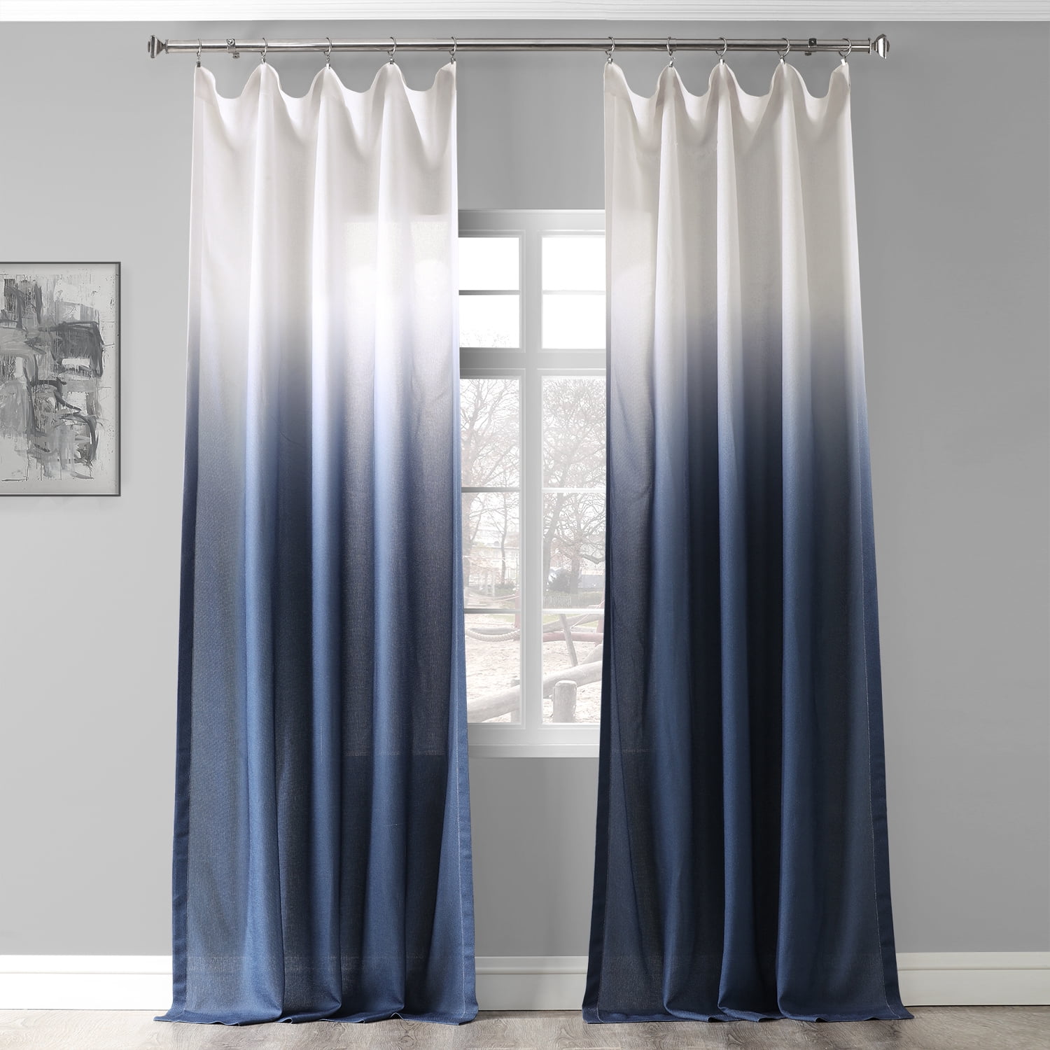 Ombre Blue Faux Linen Sheer Curtain (1 Panel), Ombre Blue, 50W X 84L