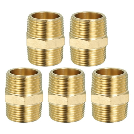 Uxcell Solid Brass Hex Nipple Pipe Fitting 5 Pack 1 NPT x 1 NPT Male Water Line Couplings