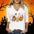 thumbnail image 3 of JTZGDY Halloween Tops for Women Dressy Casual Fall 3/4 Length Sleeve Thanksgiving Day Funny Ghost Pumpkin Printed V Neck Graphic Tunic Shirts Loose Oversized Comfy Pullover Blouse, 3 of 6
