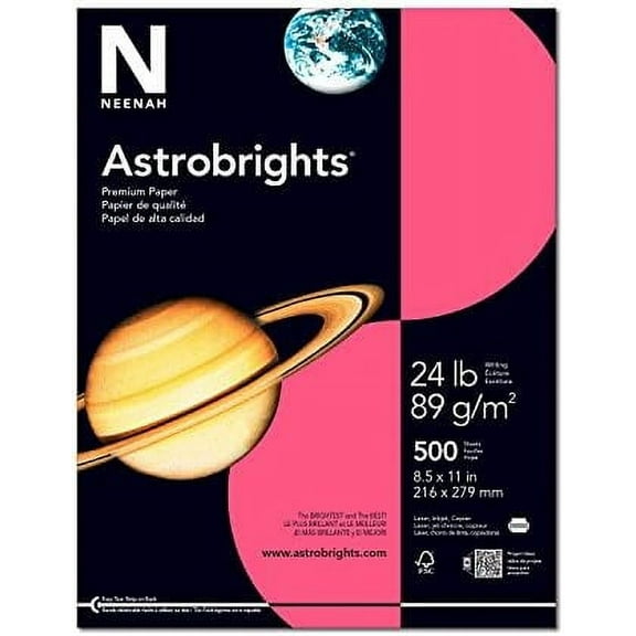 Astrobrights Heavy Duty Paper, 24 lb, 8.5 x 11 Inches, Plasma Pink, 500 Sheets (22118)