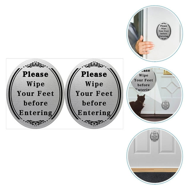 TABLETREANDS 2Ud Sticker Adhesivo Plateado Para Puerta Aviso Por Favor Sus Pies Antes De
