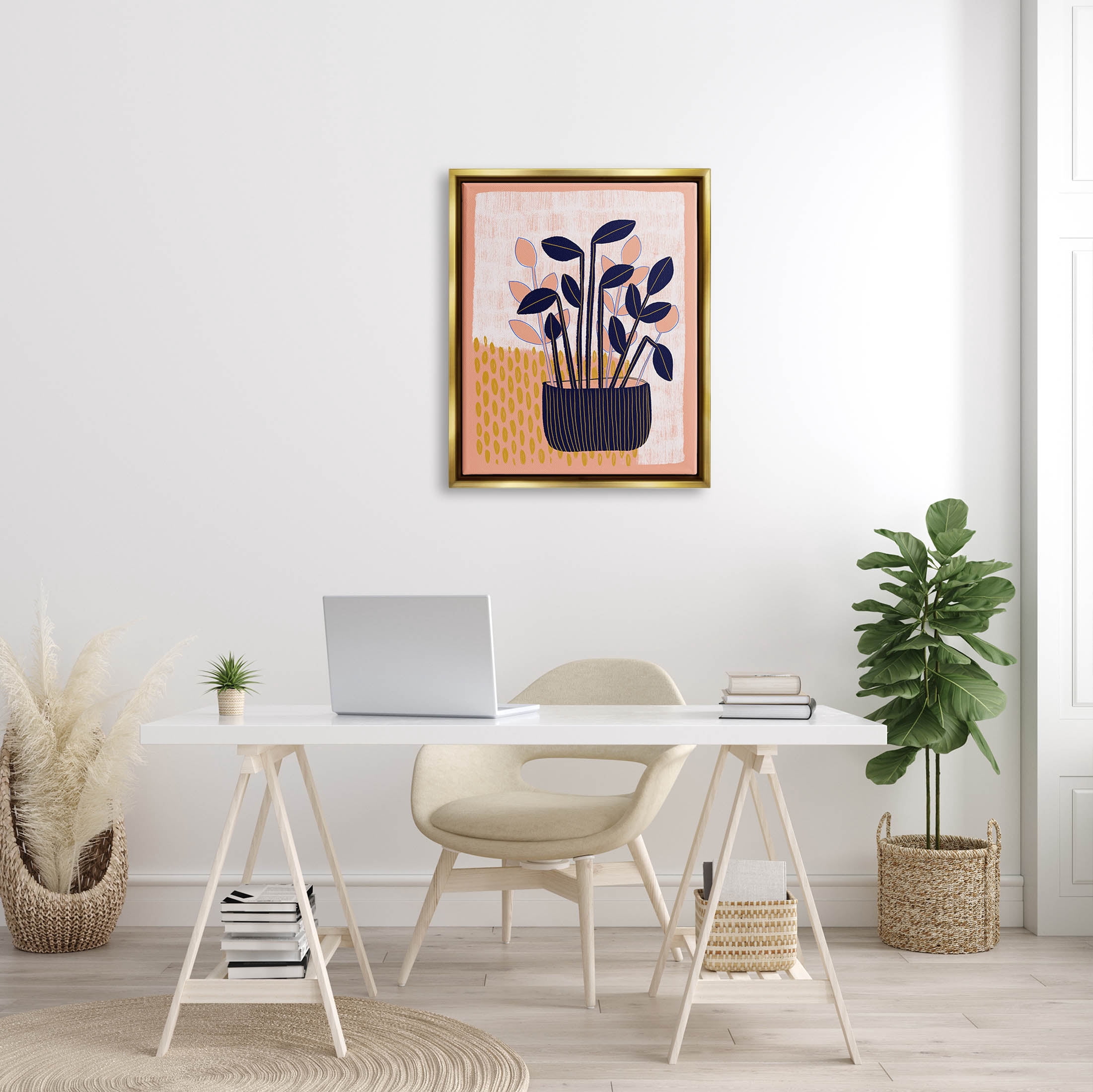 Stupell Industries Modern Patterned Potted Plant Graphic Art Metallic Gold Floating Framed Canvas Print Wall Art, Design by Birgit Maria Kiennast