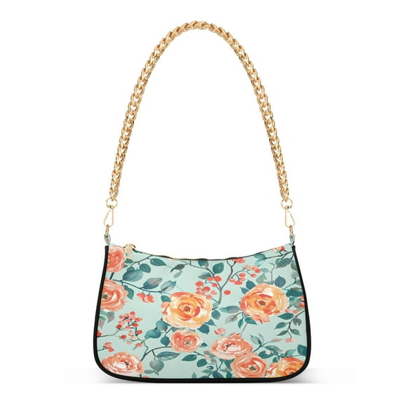Ryvnso Rose Flower with Leaves Womens Chain Shoulder Bag Tote Handbags Clutch Hobo Purse with Zipper for Travel