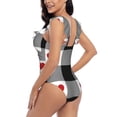 thumbnail image 5 of Yiaed Heart Black Buffalo Plaid Gingham Print Women's Ruffled One Piece Swimsuit V Neck Swimwear Slimming Monokini for Woman-Small, 5 of 8