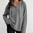 thumbnail image 2 of Qgtaibl Long Sleeve Hoodies for Women Waffle Knit Button V Neck Henley Shirts Drawstring Hood Loose Fit Casual Pullover Tops Gray S, 2 of 7