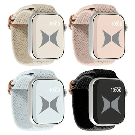 Xtreme Unisex Smart Watch Nylon Braided Elastic Band 4 Pack – Large Size, Breathable, Adjustable, 42/44/45/49 mm, Compatible with Apple Watch, Black, Starlight, Mile Tea, Succulent.