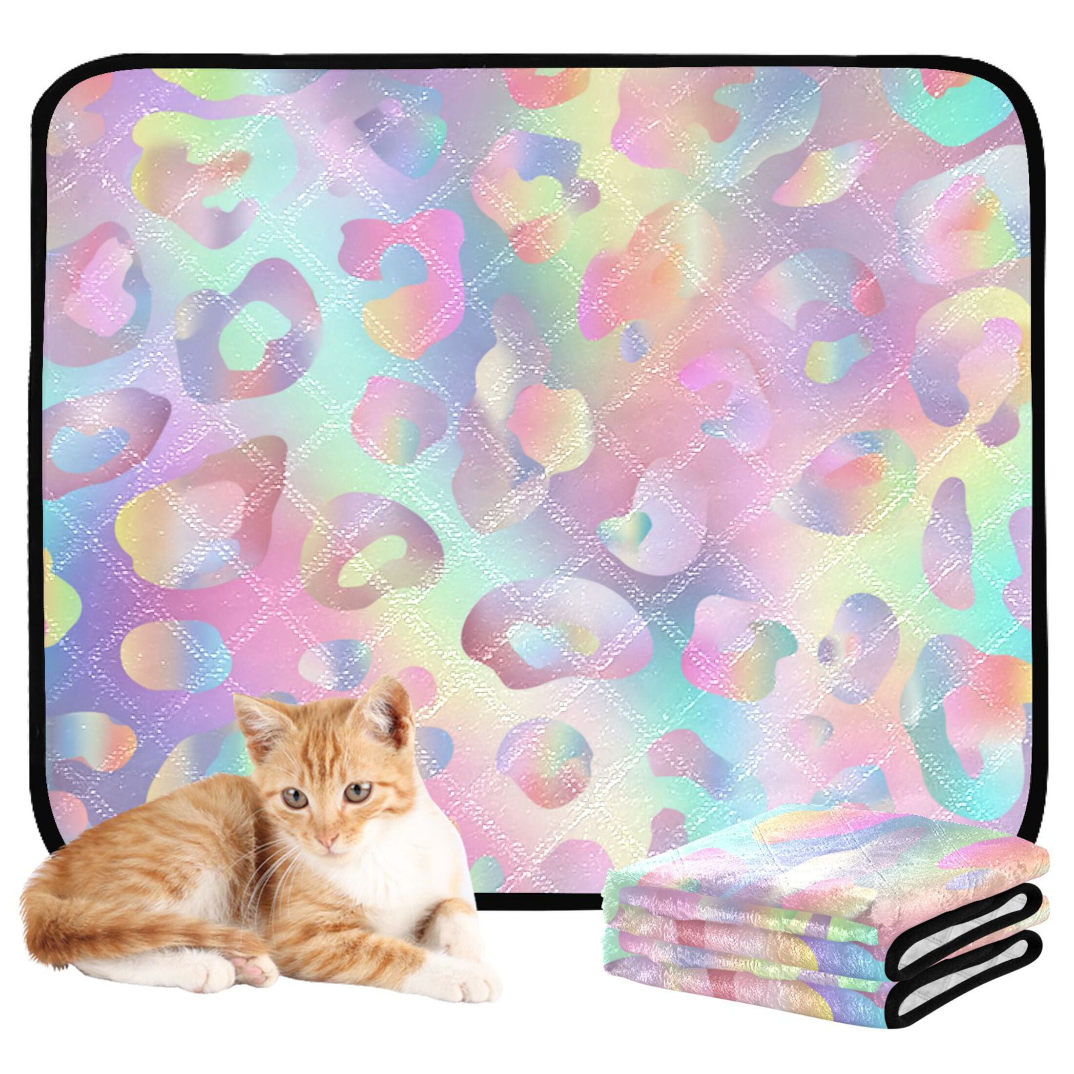 Qxltty Colorful Leopard Print Cat litter Pads Pet Set of 2 Diaper Mats Center Anti-leakage Layer Absorbent Soft and Comfortable