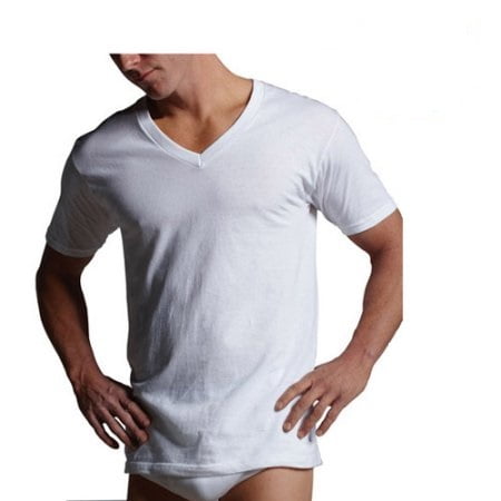 Gildan Big Men's Short Sleeve V-Neck White T-Shirt, 4-Pack