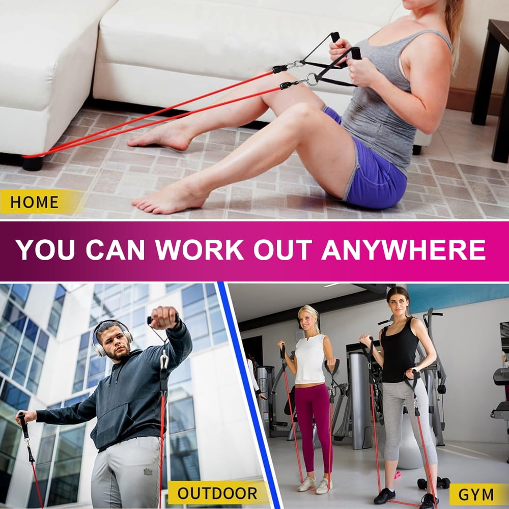 5PCs Resistance Bands Set 10 30 40 50 Lbs Exercise Bands With Handles Door Anchor Ankle Strap Carrying Bag For Home Gym Workout Strength Training Men Women Fitness Equipment Natural Latex