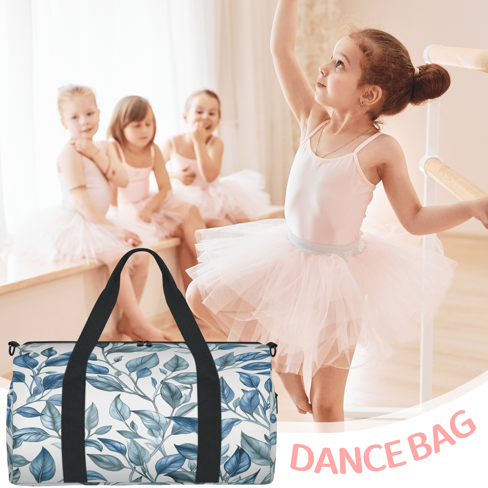Herdesigns Leaf Gym Bag for Women, Duffle Bag for Travel Sport, Lightweight Waterproof Carry on Weekender Overnight Dance Yoga Workout Bags