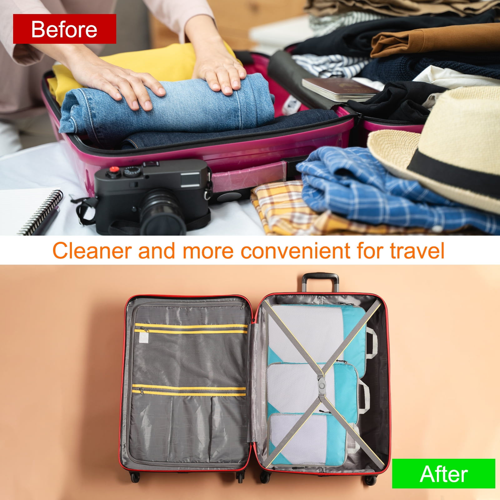 Uxcell 3pcs Compression Packing Cube for Suitcases Lightweight Travel Essentials Luggage Organizers Bags, Black