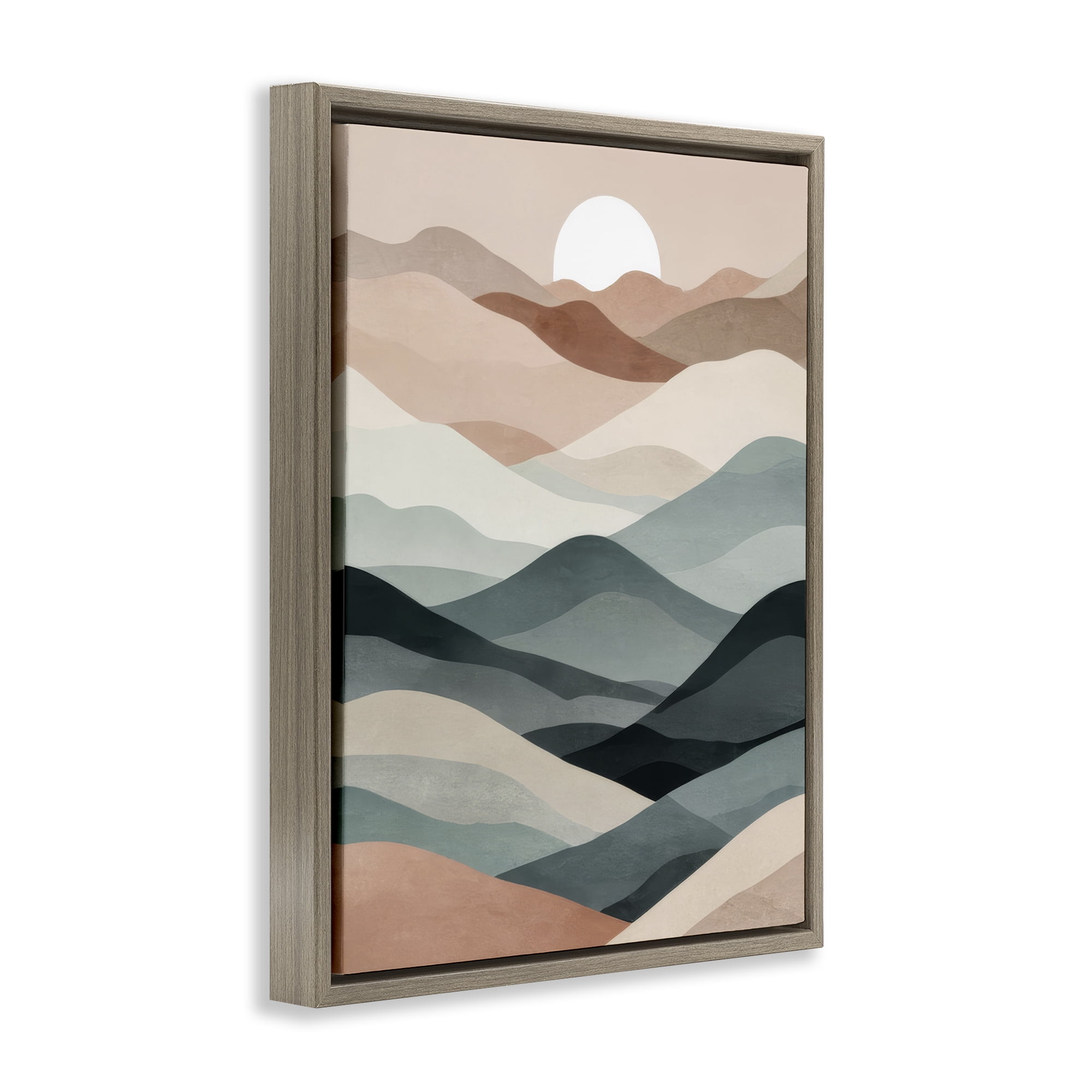 Stupell Industries Silent Dawn Landscape Landscape Painting Brown Floater Framed Canvas Art Print Wall Art, 25 x 31