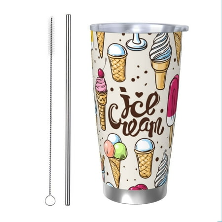 

Matuu Ice Cream for 20oz Durable Thermal Cups Keep Drinks Cold and Hot Insulated Car Mug with Lid-Straw Two-piece Set