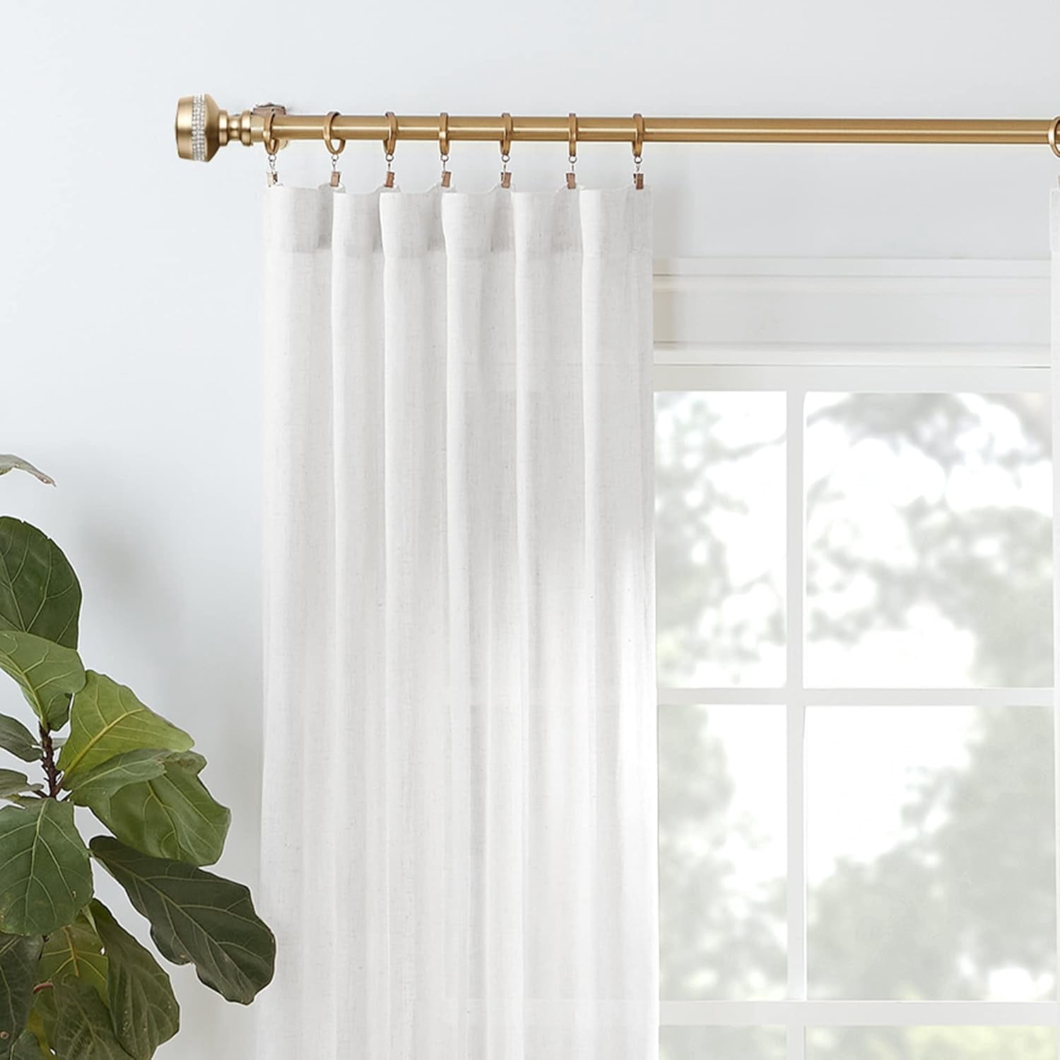 MODE Premium Collection Adjustable Single Curtain Rod Set with Brilliant Urn Finials, Brushed Gold Finish, Fits 24” to 60” Windows