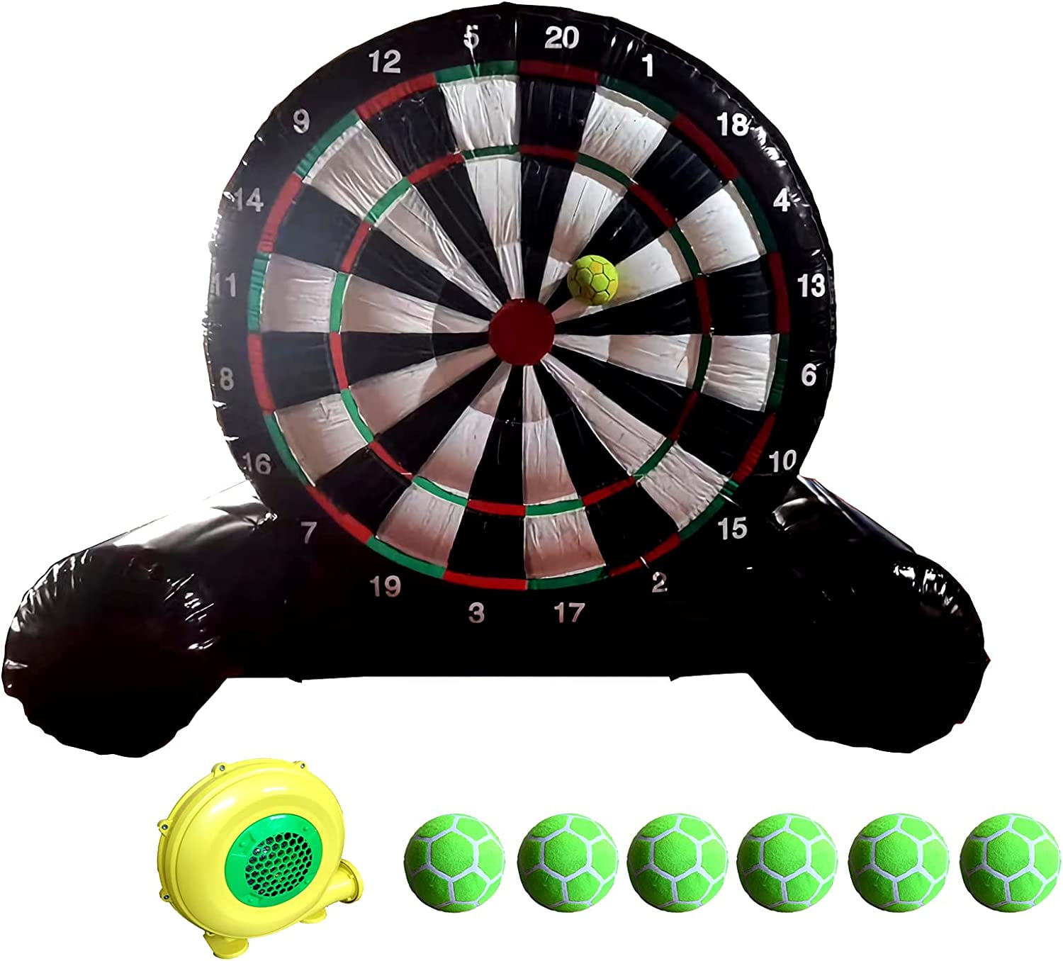Techtongda 9.8ft Inflatable Giant Dartboard Football Golf Foot Darts Soccer Kick Darts Board 6pcs Ball for Sports Game with Blower