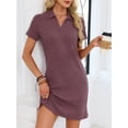 thumbnail image 4 of jinghuiyue Womens Summer Casual Dress Collared V Neck Short Sleeve Waffle Knit Stretch Mini T Shirt Dresses M, 4 of 7
