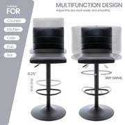 Bar Stools Set of 2, 360° Swivel Modern Square Bar Stool with Back, PU Leather Adjustable Height BarStools for Kitchen Dining Cafe, Black