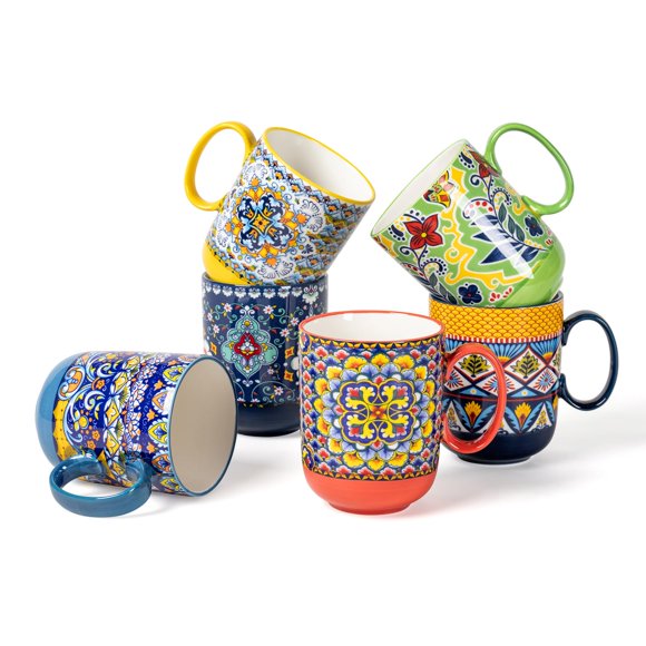 Ensemble de Tasses à Café 14 Onces - Tasses en Porcelaine Multicolores pour Latte, Thé Chaud, Cappuccino, Cacao, Soupe, Lave-Vaisselle, Micro-Ondes Sécuritaire, Ensemble Cadeau de Noël de 6