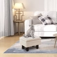 thumbnail image 5 of Foot Stool Ottomans Linen Footrest Storage Ottoman Step Stool Seat with Solid Wood Legs Modern Accent Stools for Couch Living Room Beige, 5 of 7