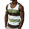 thumbnail image 2 of Multi Color Horizontal Stripe U Neck Muscle Tank Top Men Slim Shoulder Strap Breathable Sleeveless Tee for Fitness Outdoor Vacation Daily Looks Green XL, 2 of 4