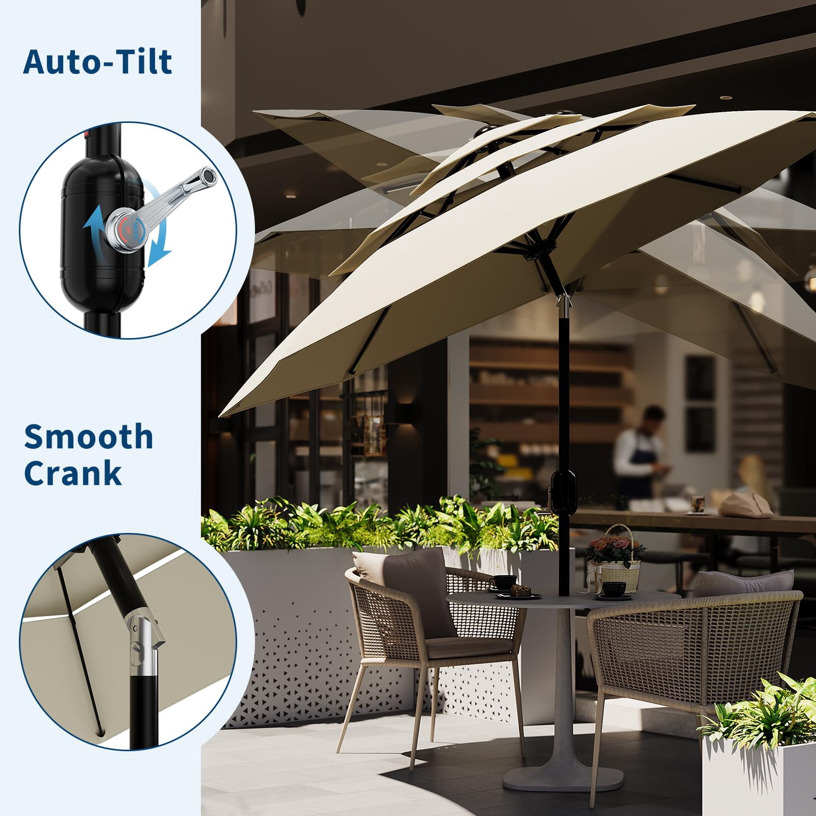 QinaQin Vented Patio Umbrella,8 Sturdy Ribs,Easy Crank & Tilt,Outdoor Market Table Parasol,Beige