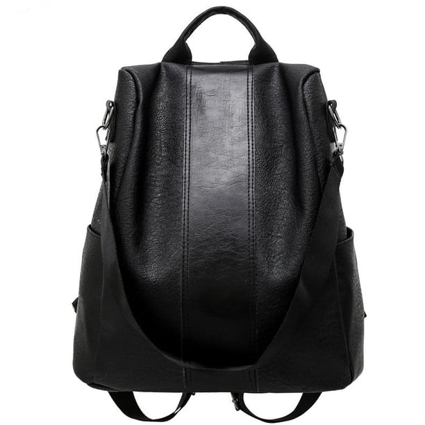 Women's Solid Color Large Capacity Backpack, Casual PU Leather Shoulder Bag, Lightweight Fashion Daypack for Commute, School, Travel