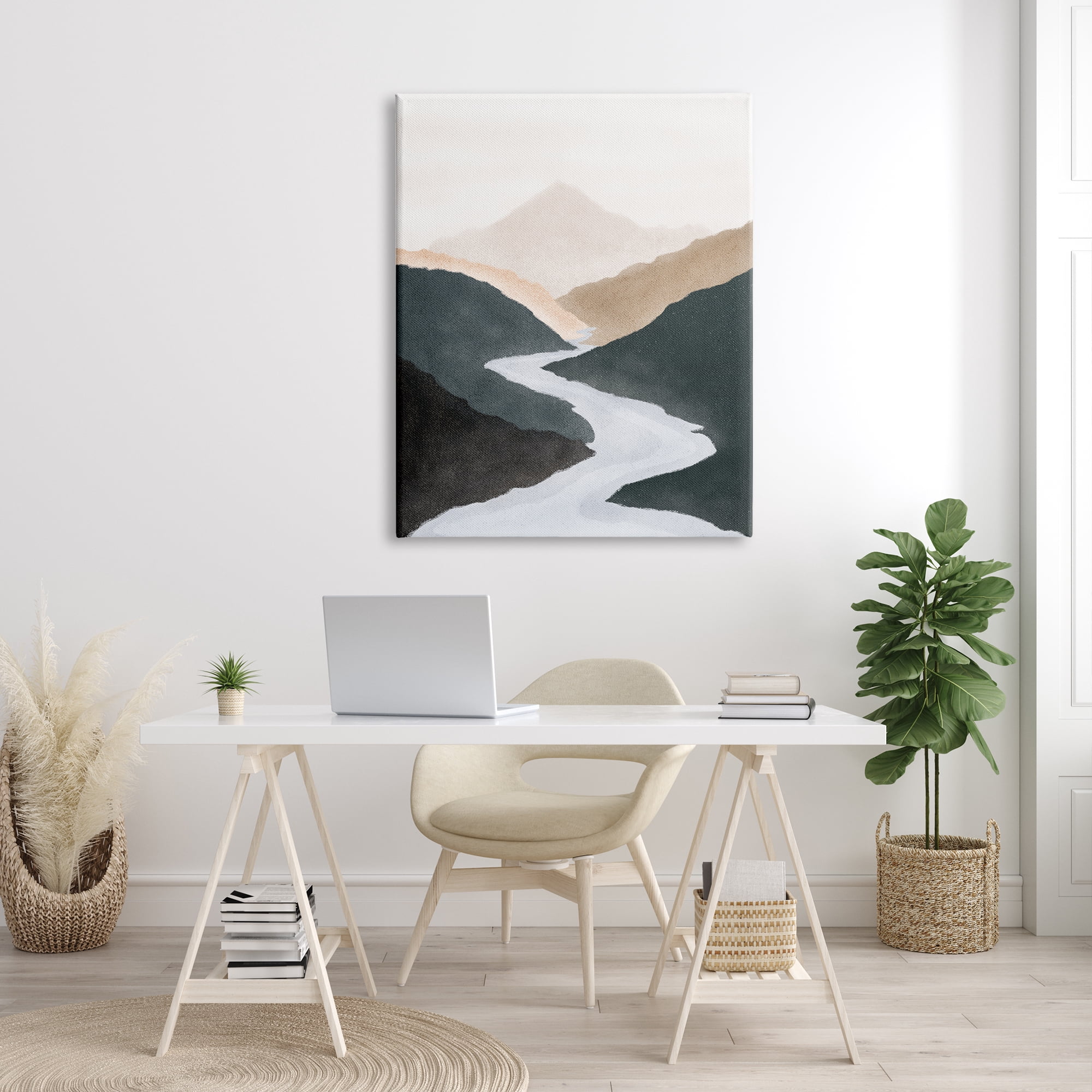 Stupell Industries Flowing River Nature Landscape Foggy Distant Mountain Painting Gallery Wrapped Canvas Print Wall Art, Design by JJ Design House LLC