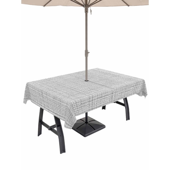 Outdoor Tablecloth with Umbrella Hole for Patio/Picnic/Party/Camping, Grey Rustic Waterproof Table Cloth Rectangle Table Cover Washable, Vintage Farmhouse GraySolid Color (60"x 102")