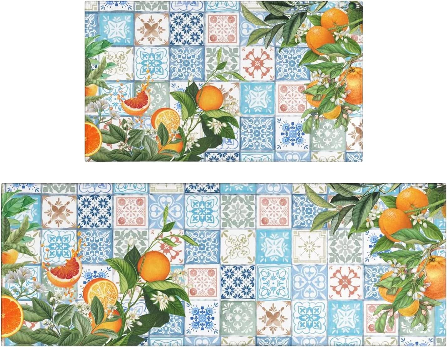 Xsinufn Lemon Kitchen Mat Set of 2,Boho Orange Kitchen Rugs and Mats