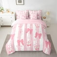 thumbnail image 2 of Manfei Kawaii Cherry Bow 7-Piece Twin Bedding Sets,Pink Geomtric Stripes Bedding Comforter Set,Girl Bowtie Sheet Sets For Children,Breathable Home Decor Reversible, 2 of 8