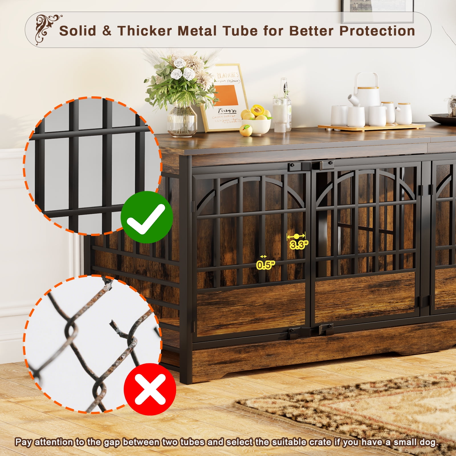 Bel Ark 86 inch Double Dog Crate Furniture for 2 Large Dogs Heavy Duty Double Dog Crates Furniture Indoor as TV Stand, Large Brown