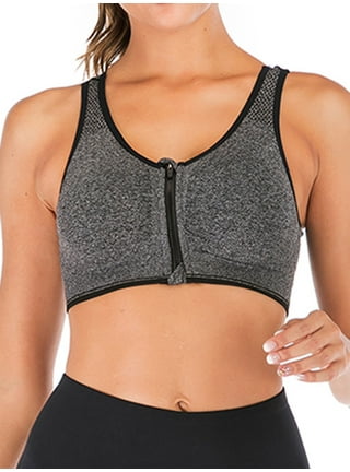 Gym Solid Sports Bras With Zipper In Front Push Up For Big Breasts