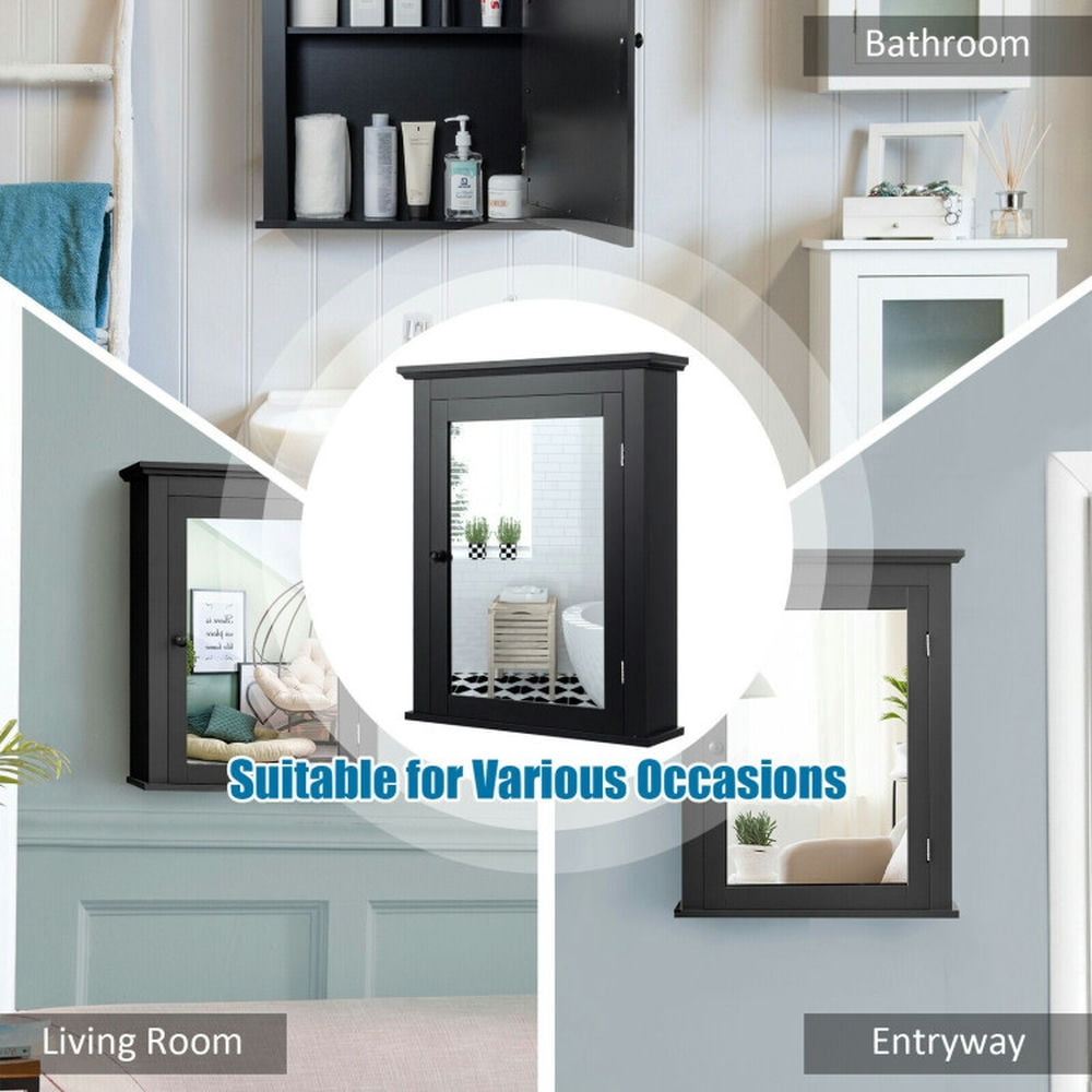 Finihen Bathroom Wall Cabinet, Wall Mounted Mirror Cabinet, Wall Mounted Bathroom Mirror Cabinet with 5-level Height-adjustable Shelf, for Bathroom, Black Finihen Bathroom Wall Cabinet, Wall Mounted Mirror Cabinet, Wall Mounted Bathroom Mirror Cabinet with 5-level Height-adjustable Shelf, for Bathroom, Black