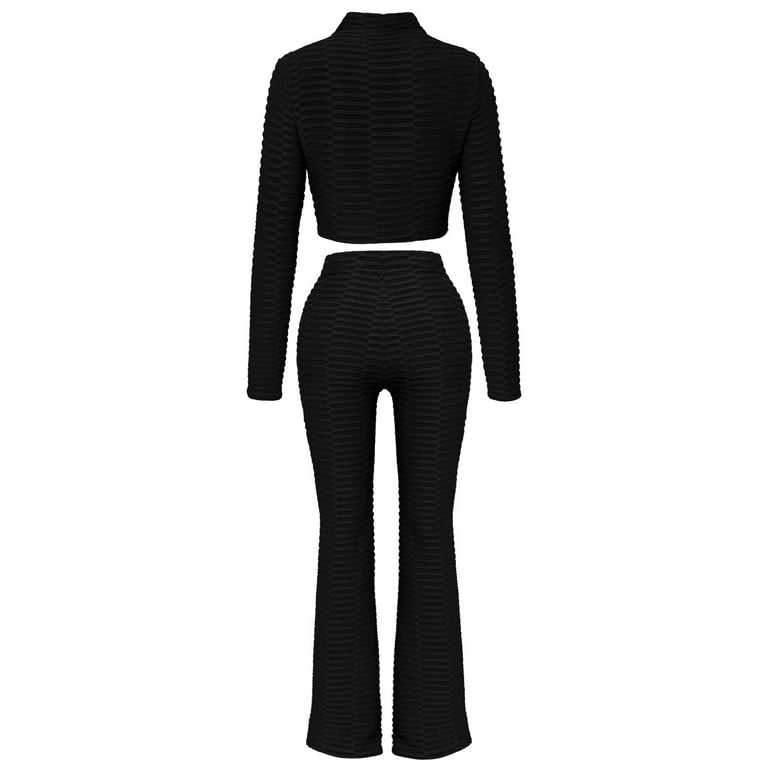 Workout Sets for Women Casual Slim High Waisted Flare Pants and