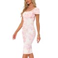 thumbnail image 4 of Vestido midi ajustado de cuello cuadrado y manga corta impresa para mujer INSPIRE CHIC en rosa claro, 4 of 6