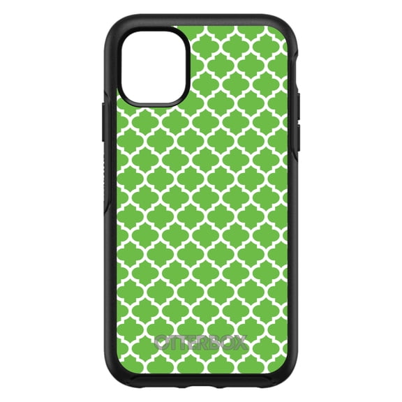 DistinctInk OtterBox Symmetry Custom Case for Apple iPhone 15 (6.1" Screen) - Green White Moroccan Lattice - Wireless Charging Compatible