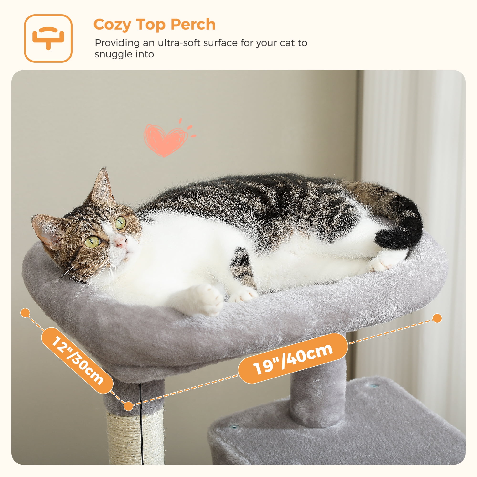 PEQULTI 45.7" Multi-Level Cat Tree Large Cat Tower Indoor with Condo and Hommock Light Gray