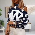 thumbnail image 4 of comerut Women Top Blouse Long Sleeves Contrast Color Diagonal Collar Geo Printing One Shoulder Warm Elegant Shoulder Chain Lady Spring Shirt for Shopping, 4 of 8