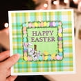 thumbnail image 7 of 3drose, Image of Bunny with Chocolate Bunny Leaning on Egg Frame, Happy Easter, 6 Greeting Cards with Envelopes, 7 of 7