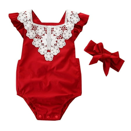 

QWERTYU Infant Baby Toddler Color Block with Headband Set Sleeveless Bodysuits for Girl Summer 6M-24M Red 70
