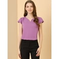 thumbnail image 3 of INSPIRE CHIC Blouse à Manches Courtes Col en V pour Femmes, Décontractée pour le Travail, Violet Foncé Rougeâtre TG, 3 of 6