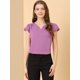 thumbnail image 3 of Camiseta Manga Tulipán Cuello En V Básico Para Mujer Morado rojizo oscuro M, 3 of 6