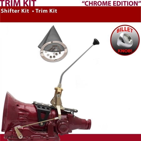American Shifter PG Shifter Kit Chrome 12 in. Trim Kit Push Button Gray Boot Billet Knob for F1A8F
