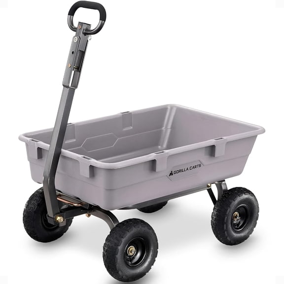 Carts Heavy-Duty Poly Dump Cart, 5 Cu Ft Tub, 800 lb Haul Capacity, Gray – Towable Utility Wagon with Quick-Release Dumping & Pneumatic Tires for Yard, Landscaping and Gardening